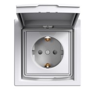 РОЗЕТКА IP44 С КРЫШКОЙ С ЗАЩИТНЫМИ ШТОРКАМИ С ЗАЗЕМЛЕНИЕМ БЕЛАЯ ASFORA