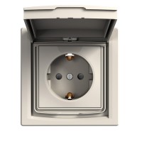 РОЗЕТКА IP44 С КРЫШКОЙ С ЗАЩИТНЫМИ ШТОРКАМИ С ЗАЗЕМЛЕНИЕМ КРЕМ ASFORA